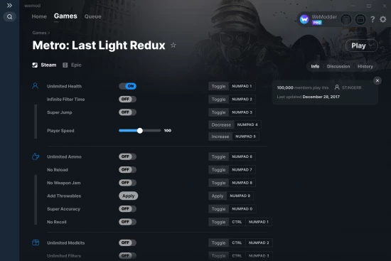 Metro: Last Light Redux cheats screenshot