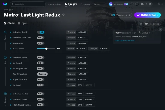 cheaty Metro: Last Light Redux zrzut ekranu