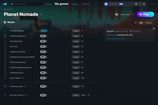Planet Nomads cheats screenshot