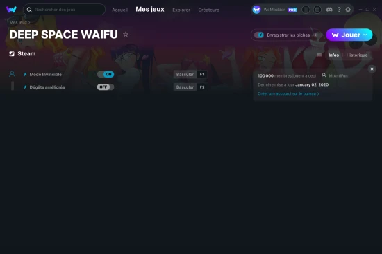 Capture d'écran de triches de DEEP SPACE WAIFU