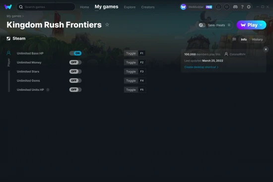 Kingdom Rush Frontiers cheats screenshot