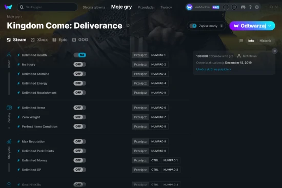 cheaty Kingdom Come: Deliverance zrzut ekranu
