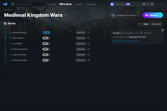 Capture d'écran de triches de Medieval Kingdom Wars