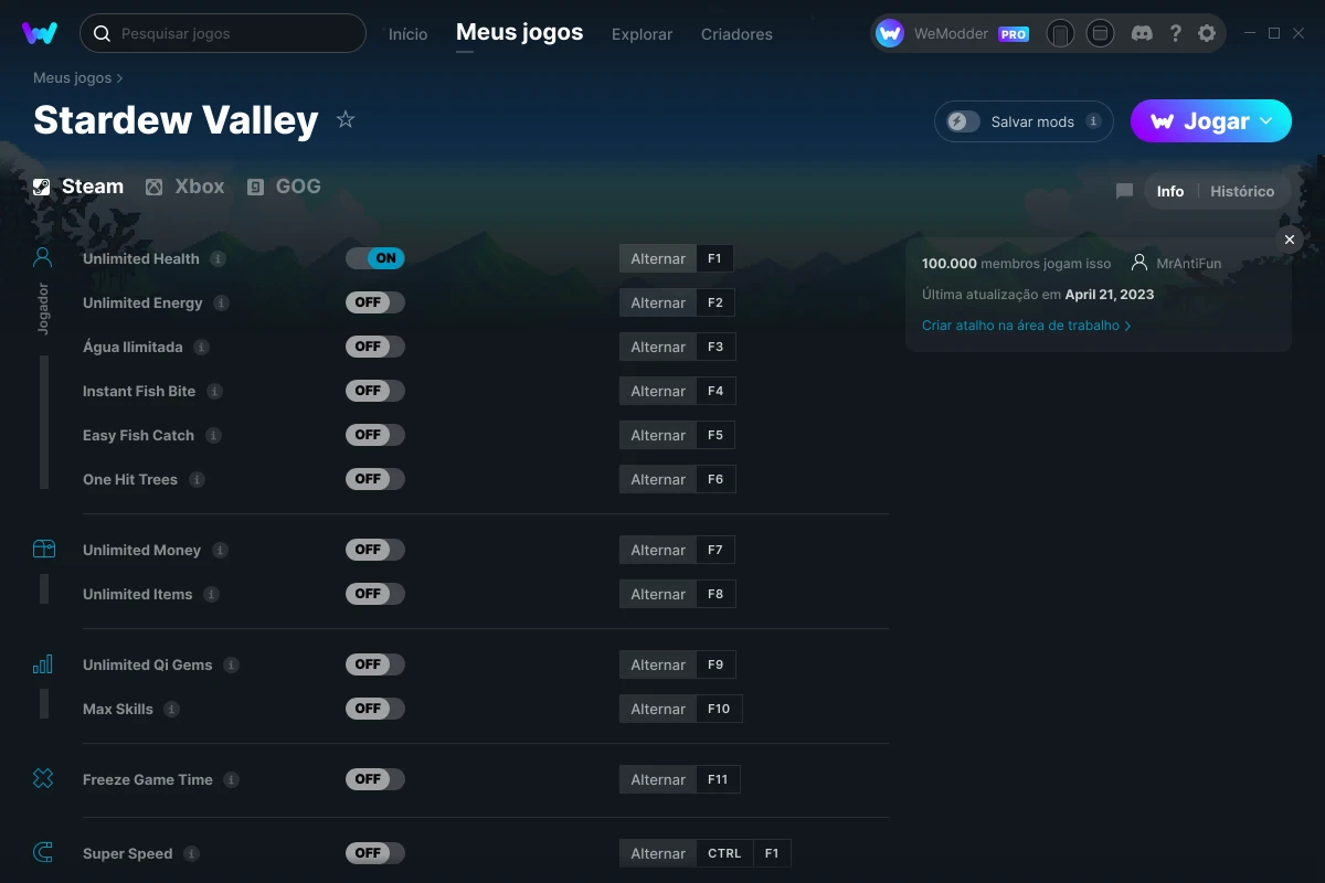 Cheats e Trainers para Stardew Valley no PC WeMod