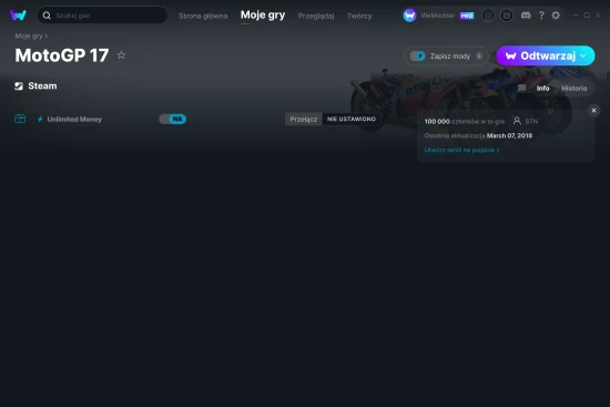 cheaty MotoGP 17 zrzut ekranu