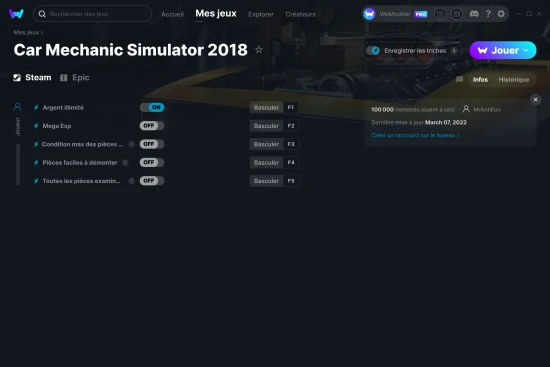 Capture d'écran de triches de Car Mechanic Simulator 2018