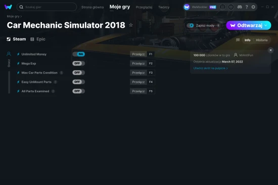 cheaty Car Mechanic Simulator 2018 zrzut ekranu