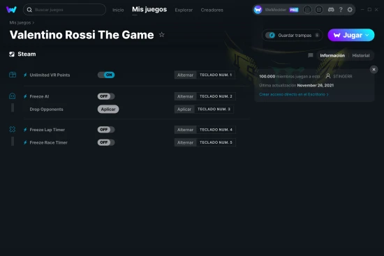 captura de pantalla de las trampas de Valentino Rossi The Game