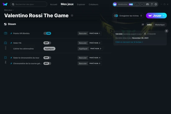 Capture d'écran de triches de Valentino Rossi The Game
