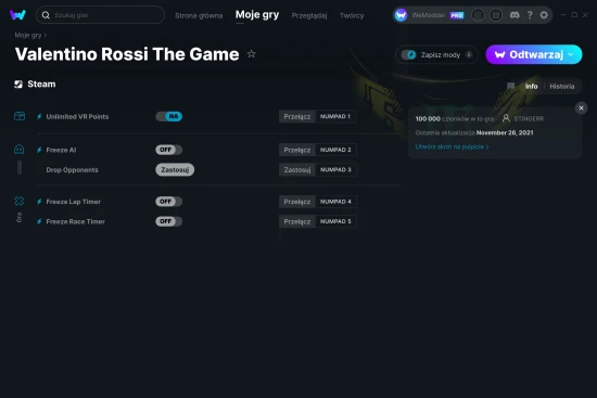 cheaty Valentino Rossi The Game zrzut ekranu