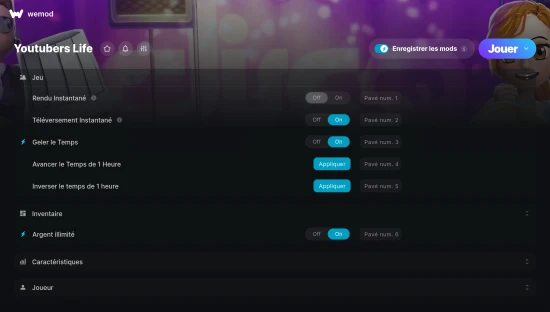 Capture d’écran des cheats pour Youtubers Life