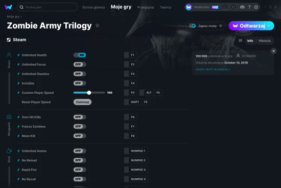 cheaty Zombie Army Trilogy zrzut ekranu