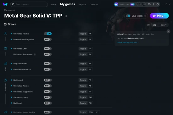 Metal Gear Solid V: TPP cheats screenshot