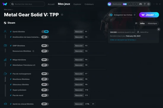 Capture d'écran de triches de Metal Gear Solid V: TPP