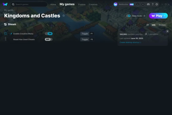 Kingdoms and Castles cheats screenshot