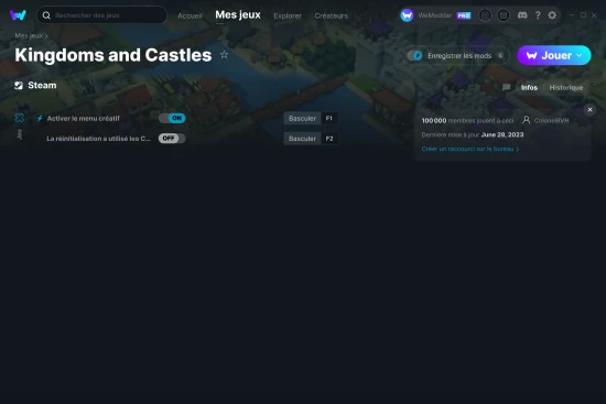 Capture d'écran de triches de Kingdoms and Castles