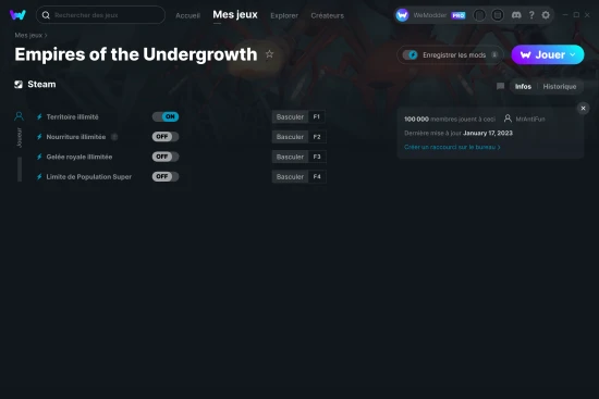 Capture d'écran de triches de Empires of the Undergrowth