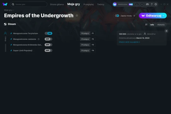 cheaty Empires of the Undergrowth zrzut ekranu