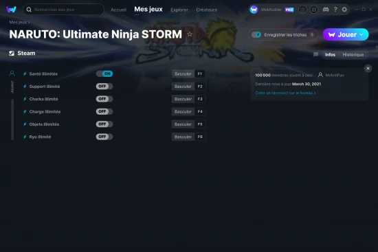 Capture d'écran de triches de NARUTO: Ultimate Ninja STORM