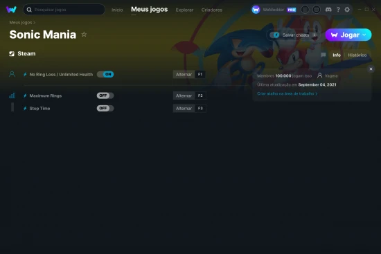 Captura de tela de cheats do Sonic Mania