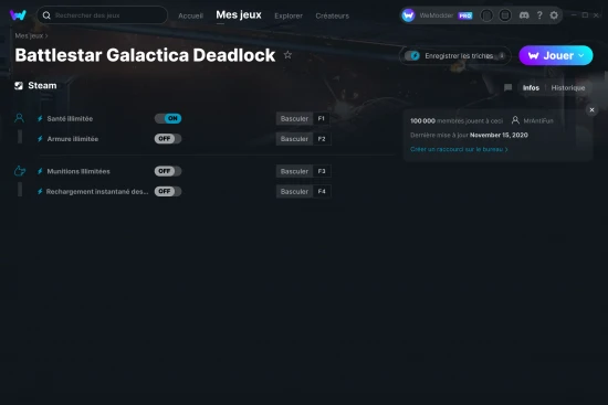 Capture d'écran de triches de Battlestar Galactica Deadlock