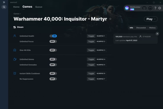 Warhammer 40,000: Inquisitor - Martyr cheats screenshot