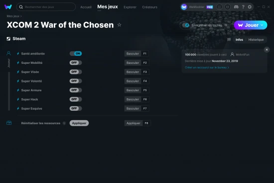 Capture d'écran de triches de XCOM 2 War of the Chosen