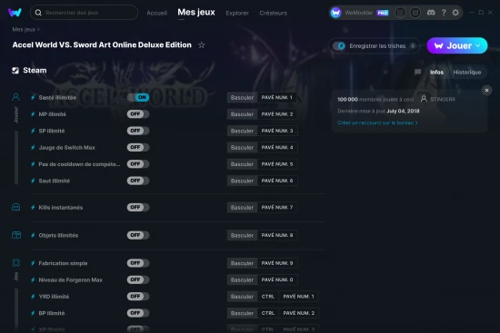 Capture d'écran de triches de Accel World VS. Sword Art Online Deluxe Edition