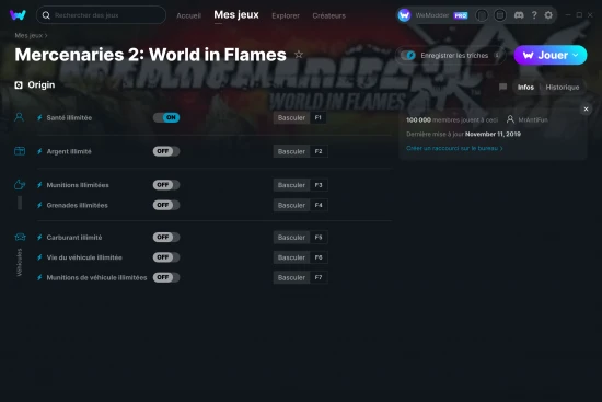 Capture d'écran de triches de Mercenaries 2: World in Flames