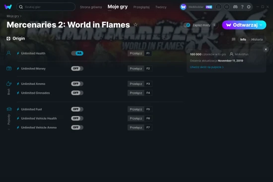 cheaty Mercenaries 2: World in Flames zrzut ekranu