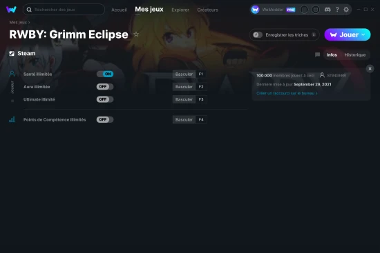 Capture d'écran de triches de RWBY: Grimm Eclipse