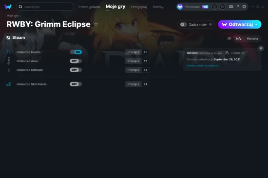 cheaty RWBY: Grimm Eclipse zrzut ekranu