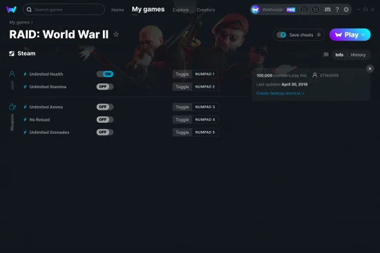 RAID: World War II cheats screenshot