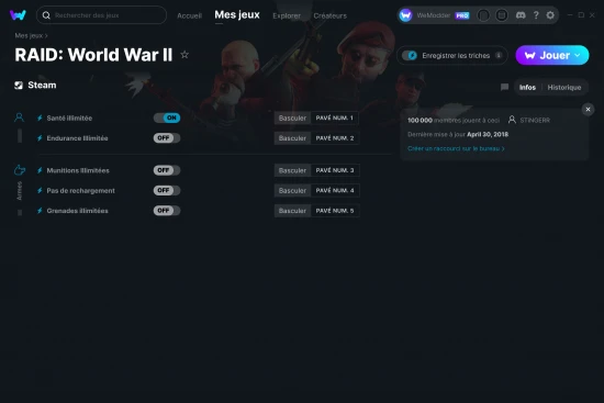 Capture d'écran de triches de RAID: World War II