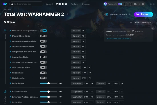 Capture d'écran de triches de Total War: WARHAMMER 2