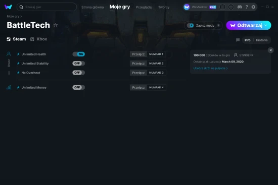 cheaty BattleTech zrzut ekranu