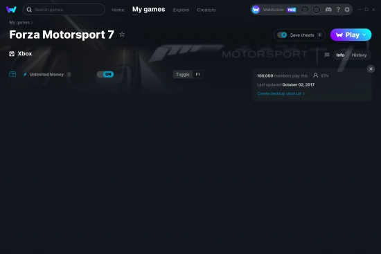 Forza Motorsport 7 cheats screenshot