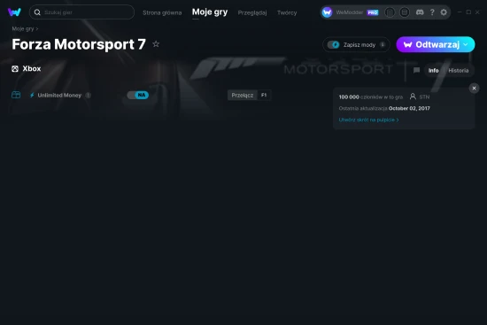 cheaty Forza Motorsport 7 zrzut ekranu