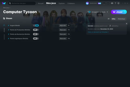 Capture d'écran de triches de Computer Tycoon