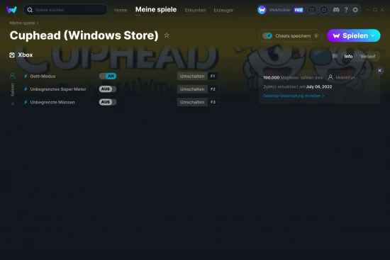 Cuphead (Windows Store) Cheats Screenshot