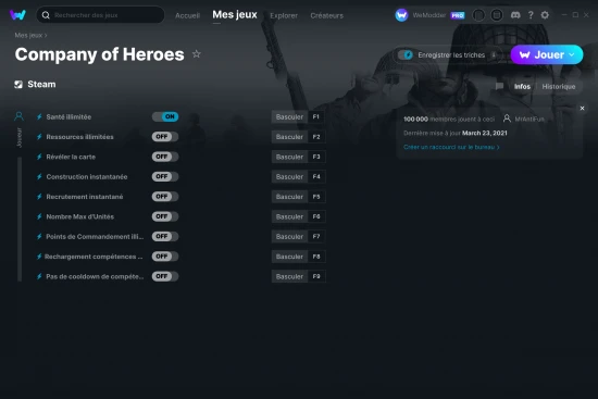 Capture d'écran de triches de Company of Heroes