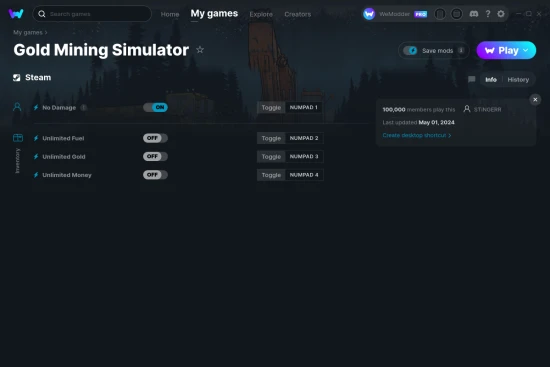 Gold Mining Simulator cheats screenshot