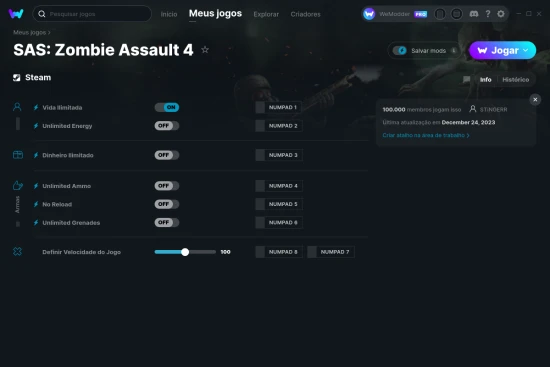 Captura de tela de cheats do SAS: Zombie Assault 4