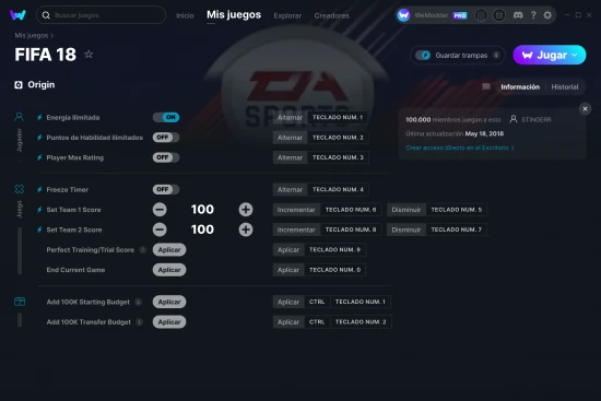 captura de pantalla de las trampas de FIFA 18