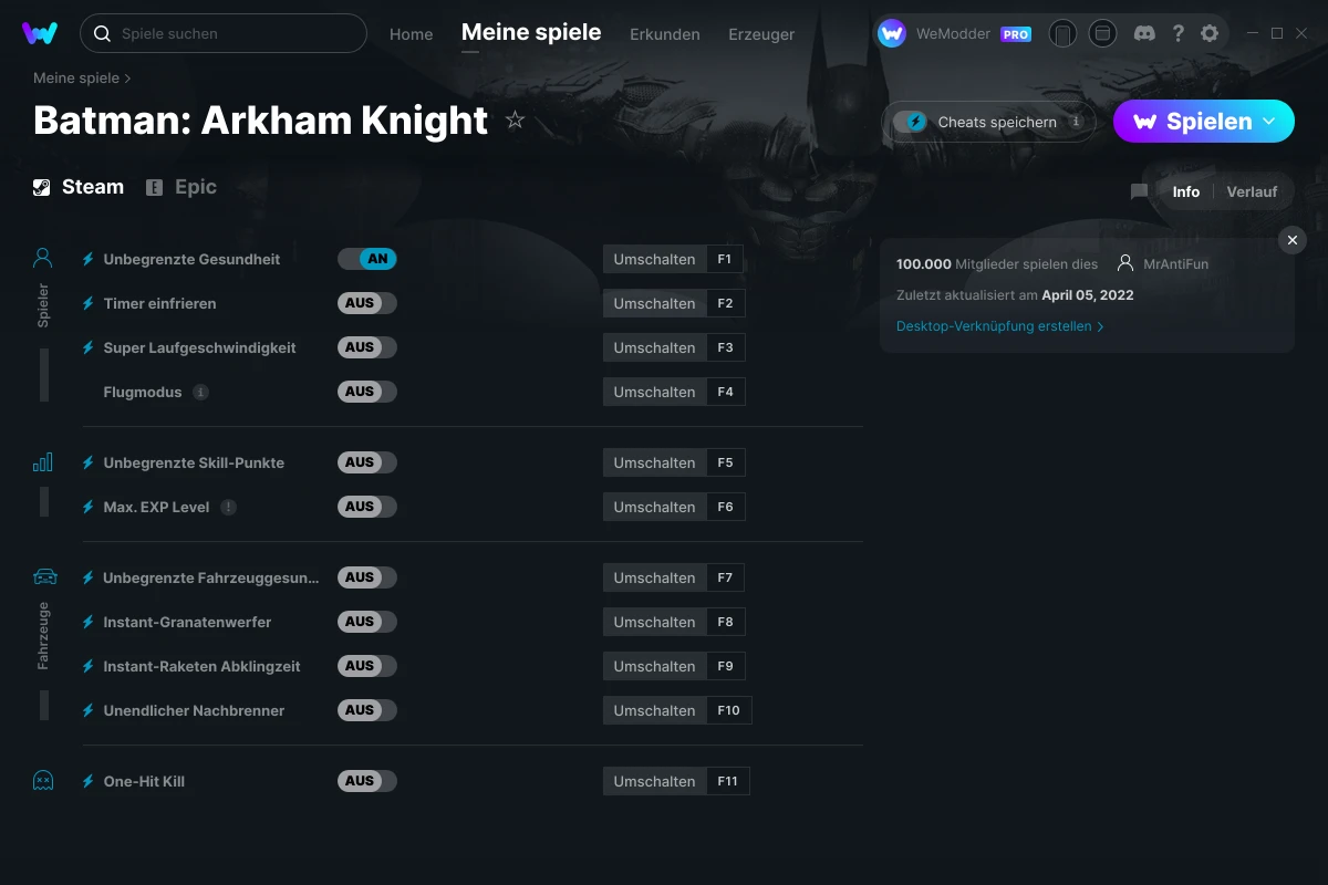 Batman: Arkham Knight Cheats Trainer für PC -