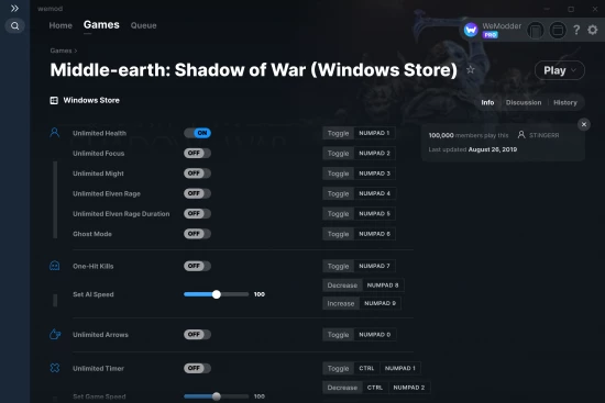 Middle-earth: Shadow of War (Windows Store) cheats screenshot