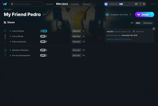 Capture d'écran de triches de My Friend Pedro