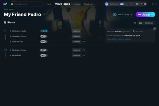 Captura de tela de cheats do My Friend Pedro