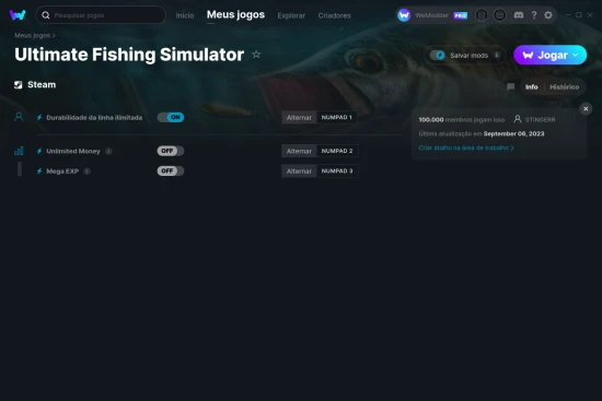 Captura de tela de cheats do Ultimate Fishing Simulator