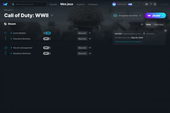 Capture d'écran de triches de Call of Duty: WWII